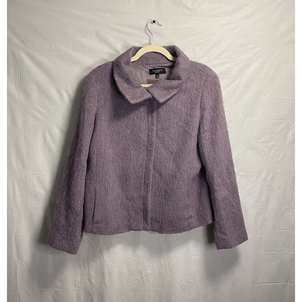 Talbots Size 12 Jacket Purple Full Zip‎ Wool Alpaca Mohair Collared Zip Cuff